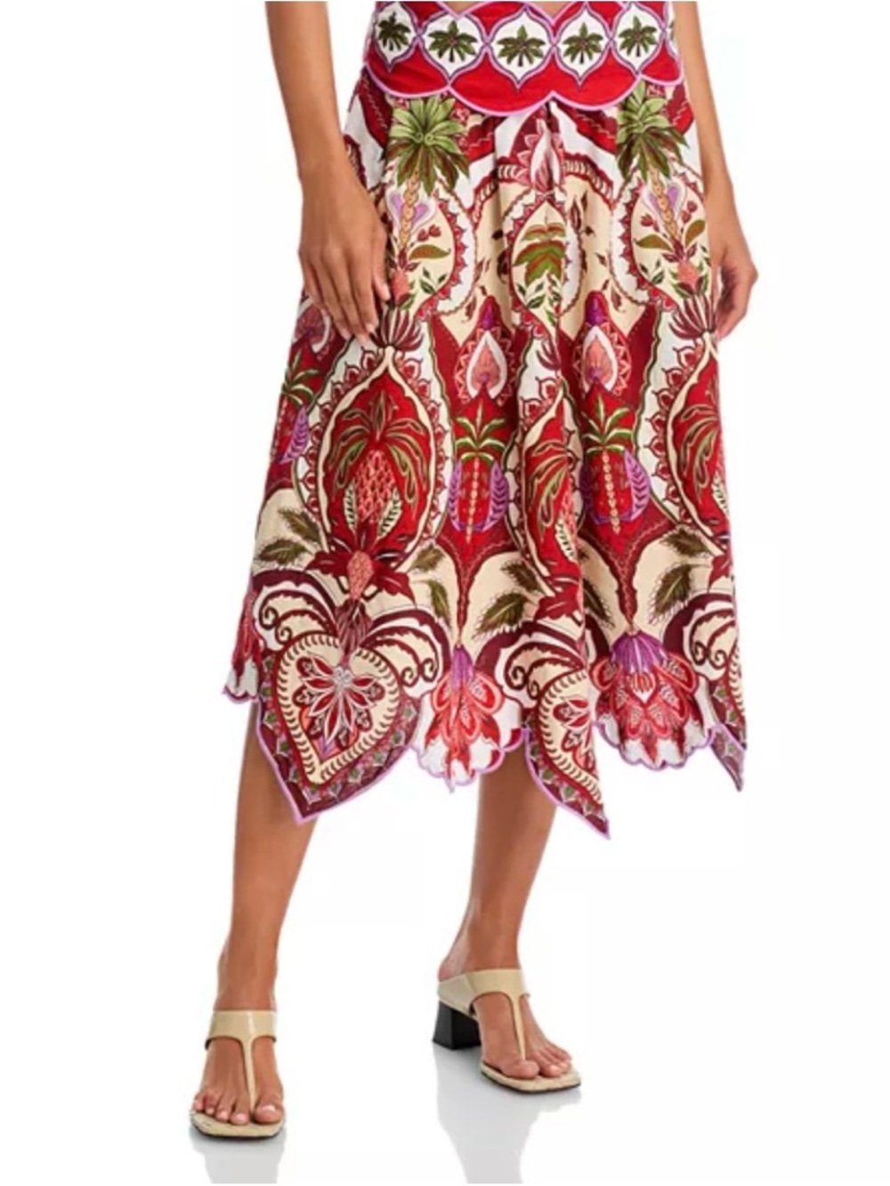 Farm Rio Red Odara Scalloped Midi NWOT